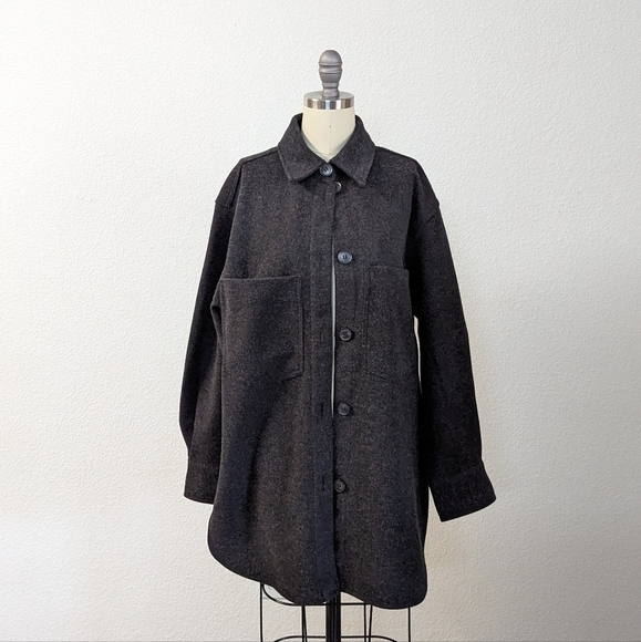 H&M Collar Button Down Fleece Shacket Jacket Gray XS hipster casual fall hiking - Picture 1 of 9